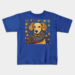 Gustav Klimt Style Lady Dog in a Starry Night Landscape Kids T-Shirt